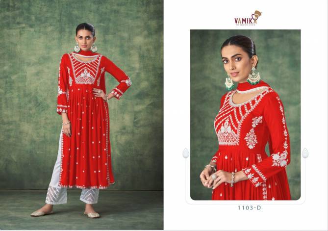 Vamika Aadhira Ethnic Wear Pure Rayon Designer Kurti With Bottom Dupatta Collection 